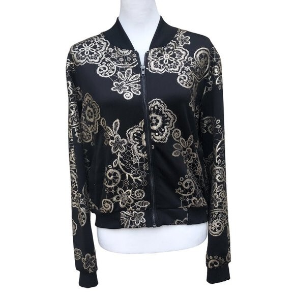 LULAROE‎ Elegant Collection Black Metallic Gold Embossed Crop Jacket Size S - Picture 1 of 9